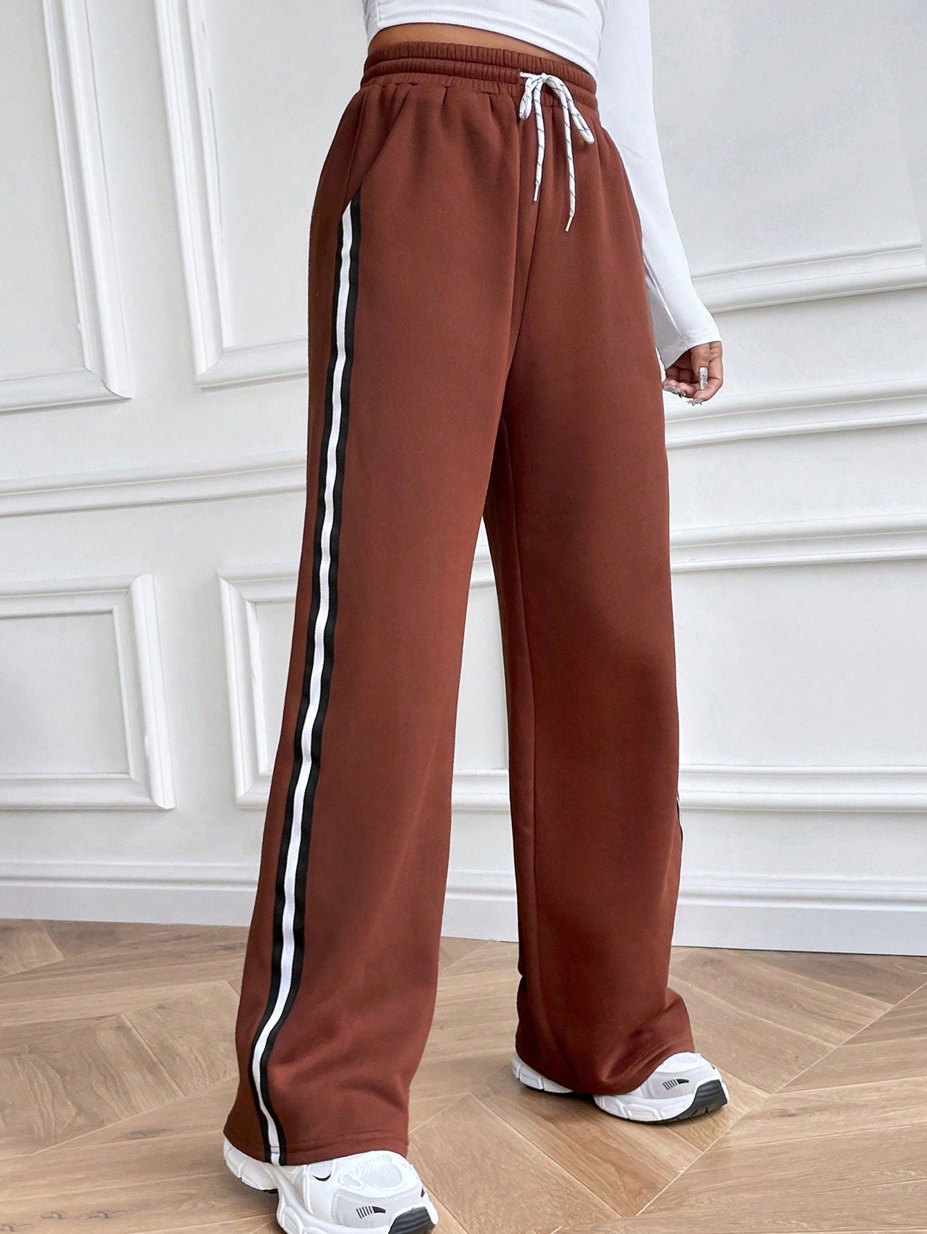 Damen Jogginghose Breites Bein Kontraststreifen