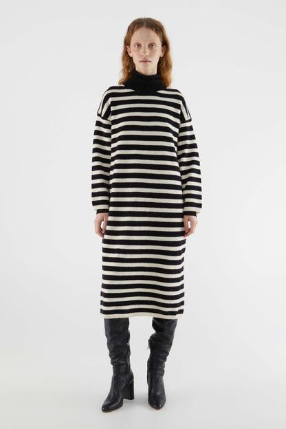 Damen Strickkleid Blockstreifenmuster Lässiger Schnitt