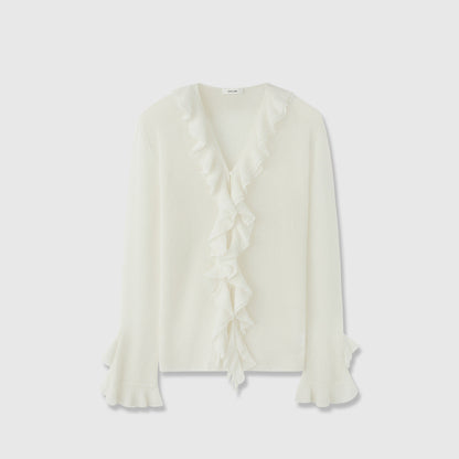 Damen Strickpullover Rüschenverzierung Eveloria