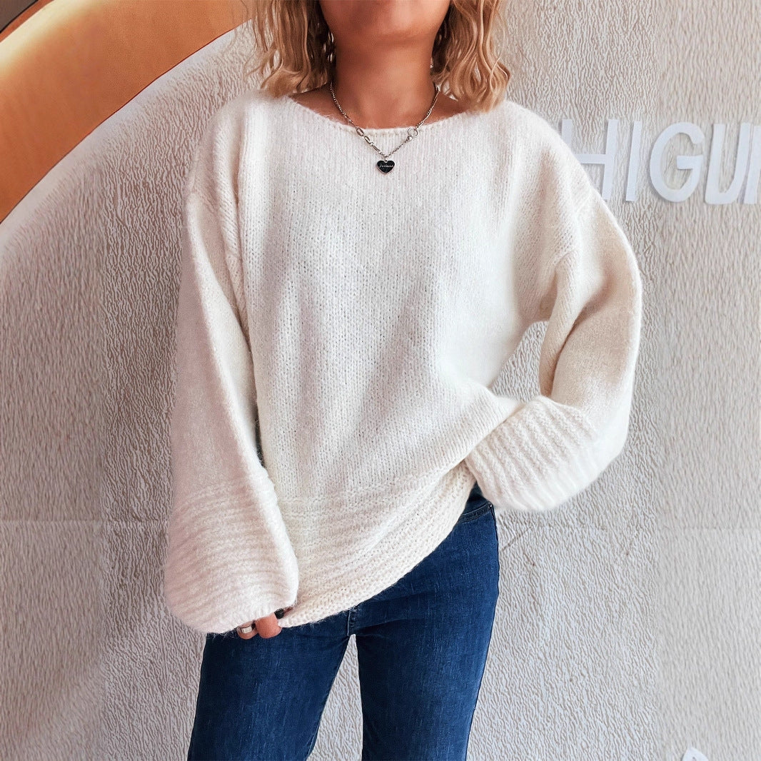 Damen Oversized Pullover Strukturstrick Beige - Eveloria