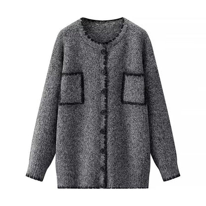 Damen Strickjacke mit Taschen Kontrastdetails Eveloria
