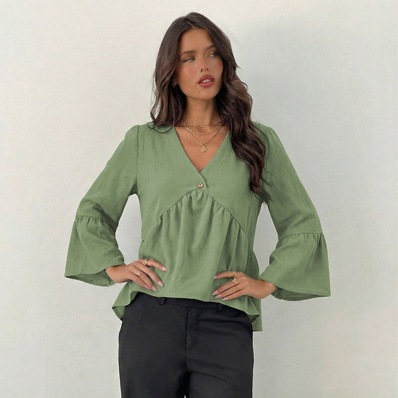 Damen Oberteil Bluse mit weiten Ärmeln und Knöpfen Eveloria