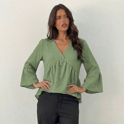Damen Oberteil Bluse mit weiten Ärmeln und Knöpfen Eveloria