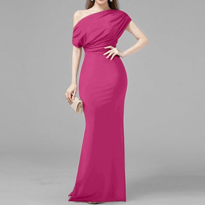 Damen Maxikleid Asymmetrischer Ausschnitt Tailliert Eveloria