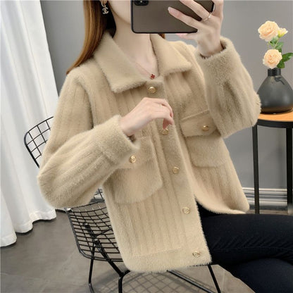 Damen Strickjacke Kuschelig mit Knöpfen und Taschen Grau
