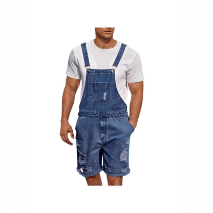 Herren Latzhose Distressed Denim Blau