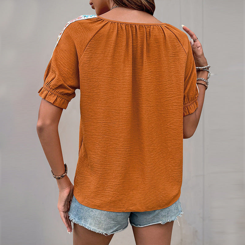 Damen Oberteil Floral V-Ausschnitt