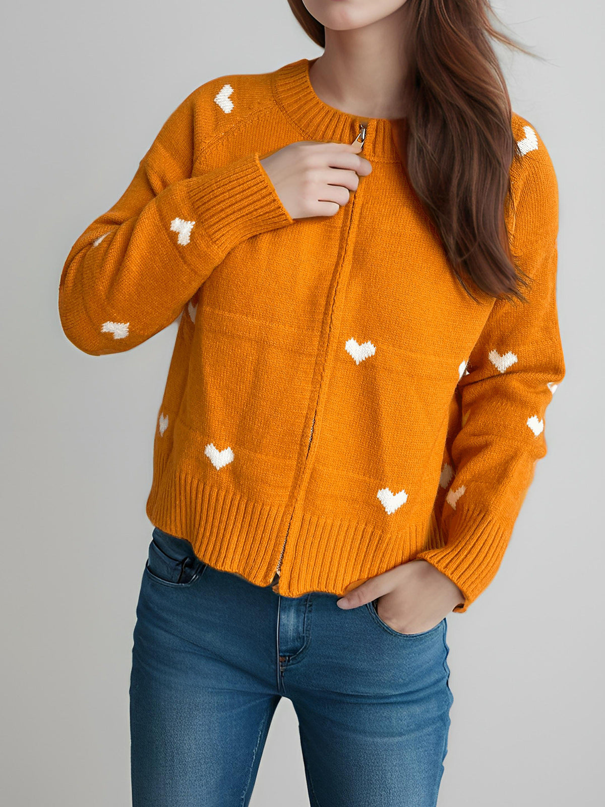 Damen Strickcardigan Herzmuster Reißverschluss Eveloria