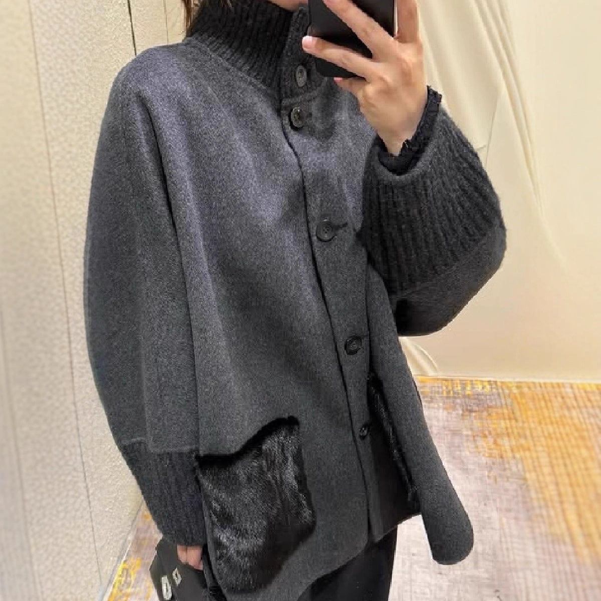 Damen Wolljacke Übergröße Einzigartige Details Eveloria