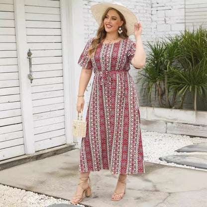 Damen Maxikleid mit Musterung und Band Eveloria