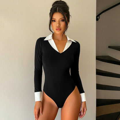 Damen Body Klassischer Hemdblusenkragen Langarm Eveloria - Eveloria