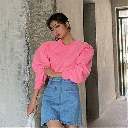 Eveloria Damen Cropped Sweatshirt Voluminöse Ärmel - Eveloria