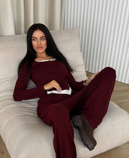 Damen Zwei-teiliges Outfit mit Kragen und weiten Hosen