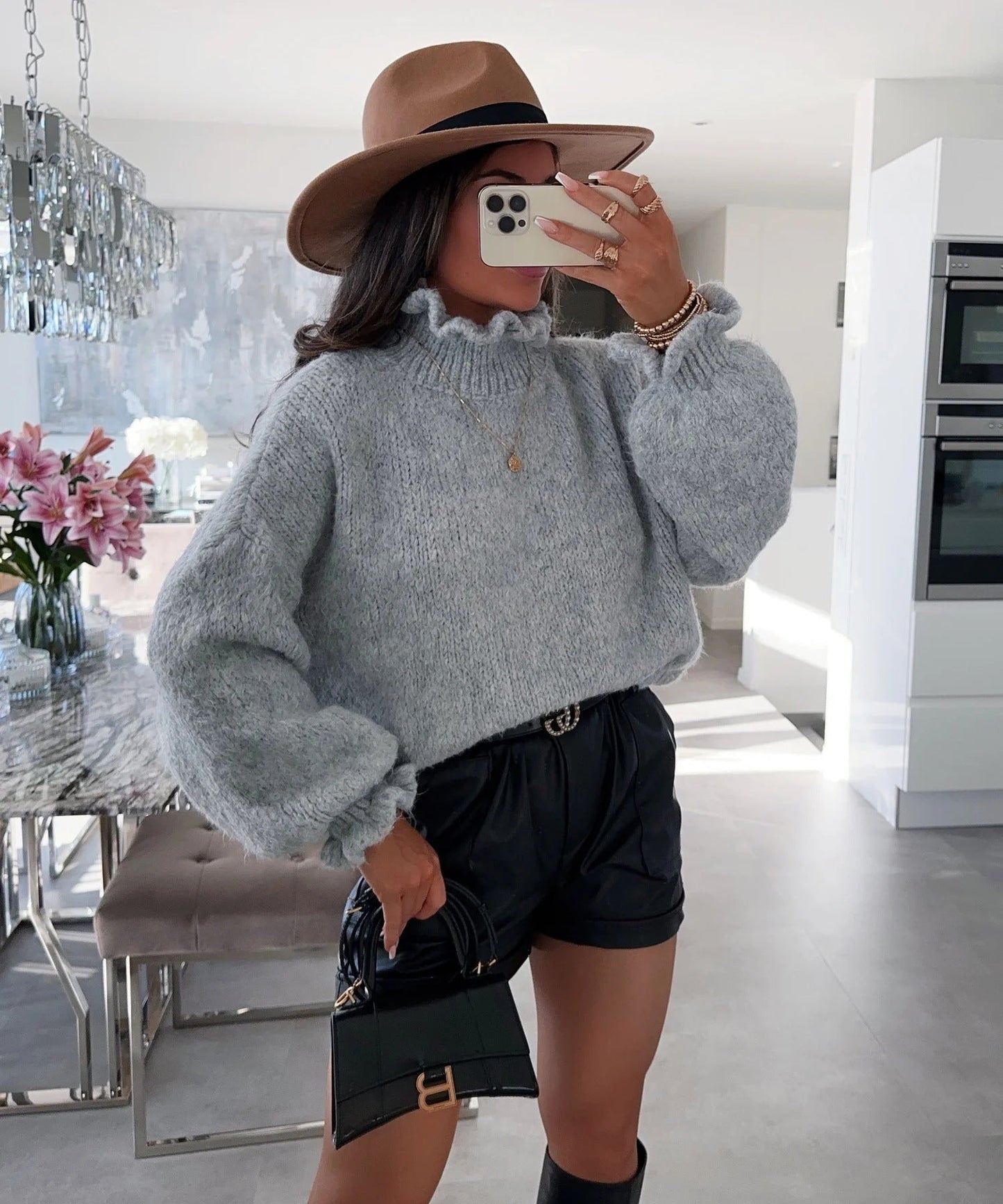 Damen Rollkragenpullover Kuschelig Voluminöse Ärmel Eveloria