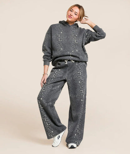 Damen Hoodie Jogginghose Set Baumwolle Bequem Grau