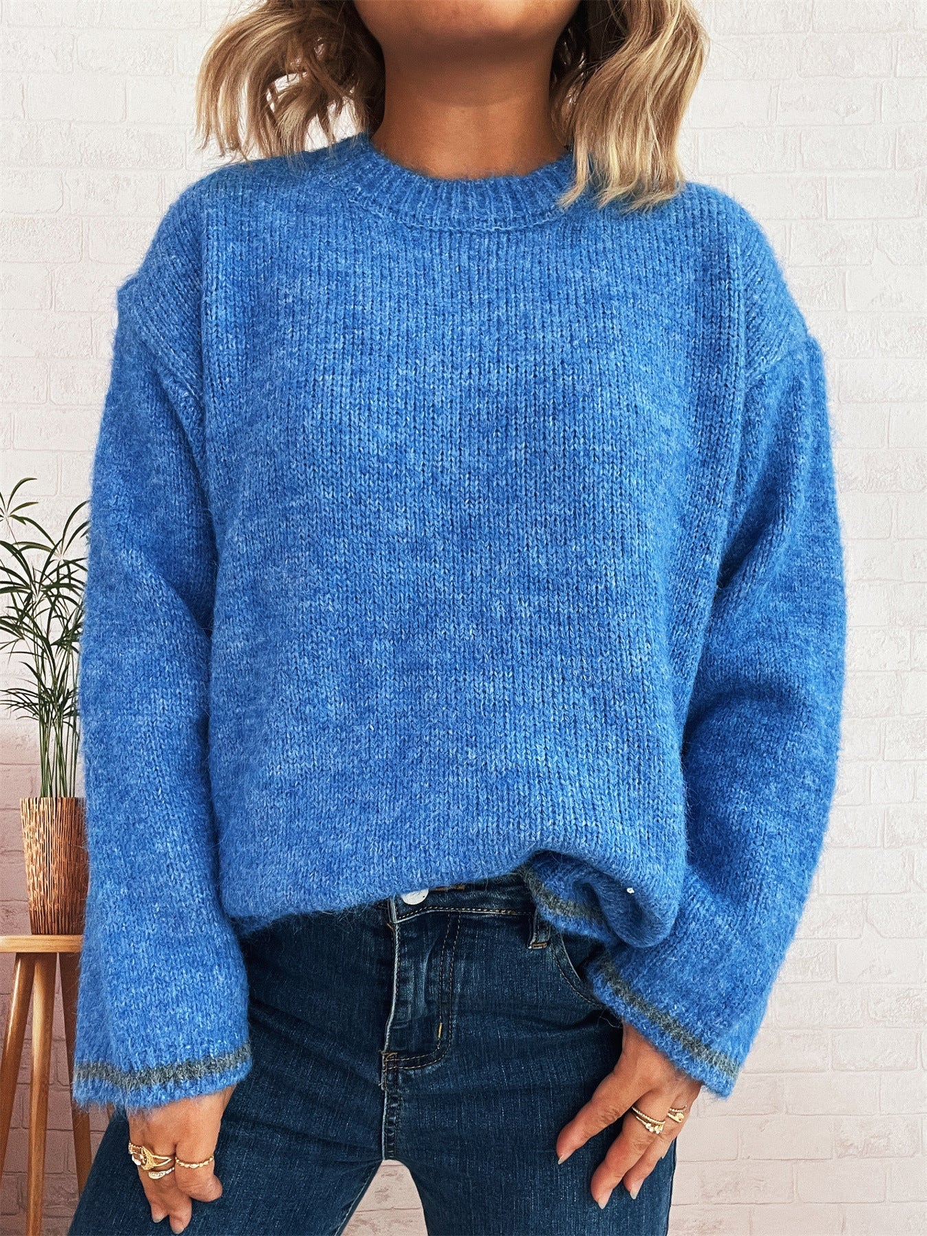 Damen Strickpullover Weich Lässig Beige