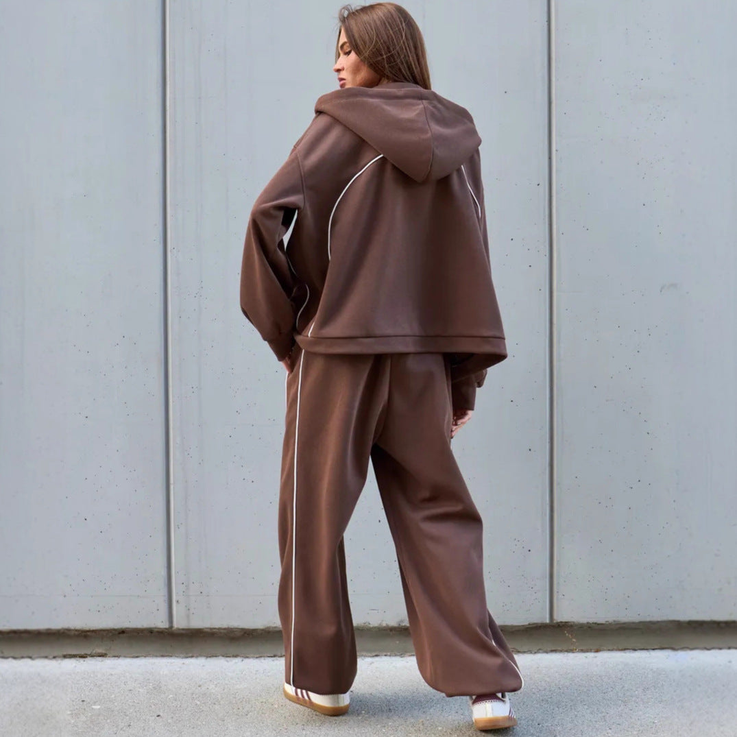 Damen Sportliches Zweiteiler-Set Kapuze Weite Hose