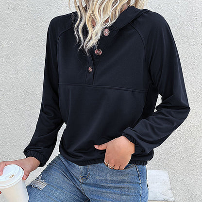 Damen Freizeitpullover Kapuze mit Knöpfen Grau Eveloria