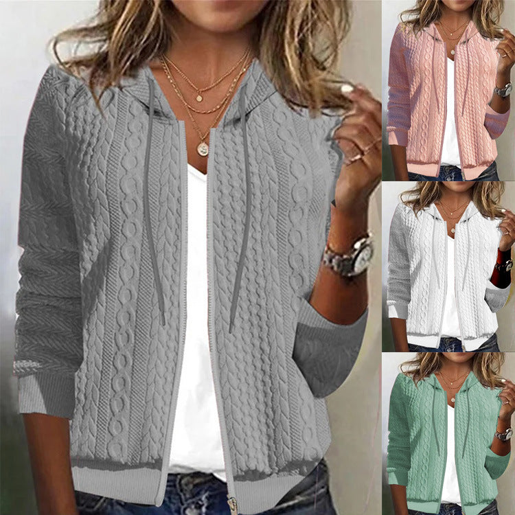 Damen Strickjacke Kapuze Strukturiertes Muster Eveloria - Eveloria