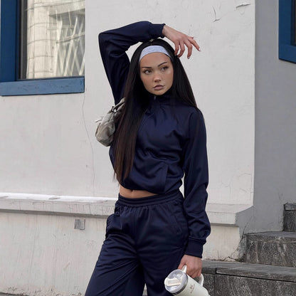 Damen Trainingsanzug Set Stehkragen Taschen Eveloria