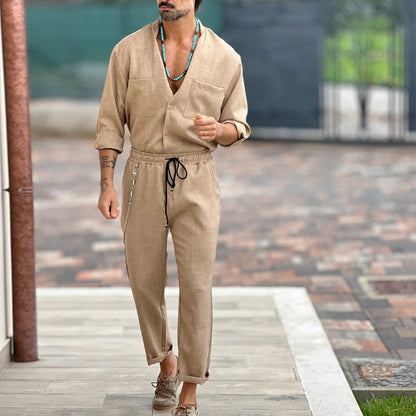 Herren Leinenanzug Lässig Moderner Schnitt Beige - Eveloria