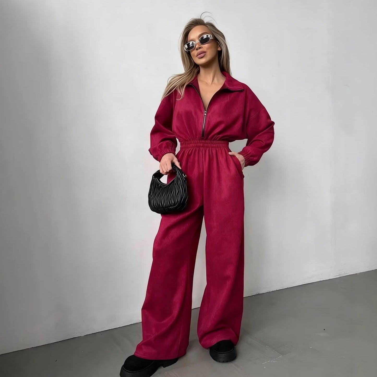 Damen Fleece-Overall Hochkragen Gummizug Eveloria