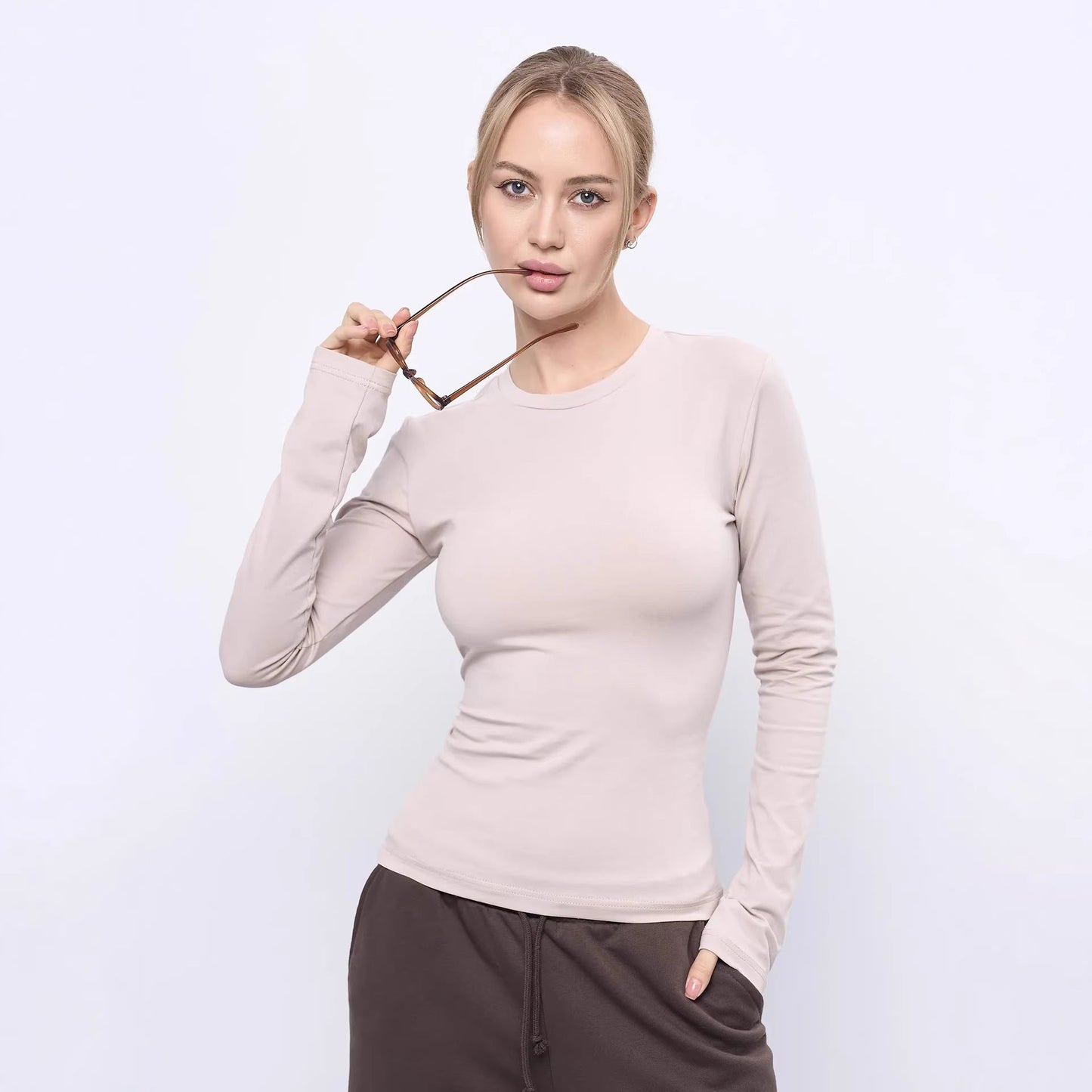 Damen Langarmshirt Figurbetont Weich Eveloria