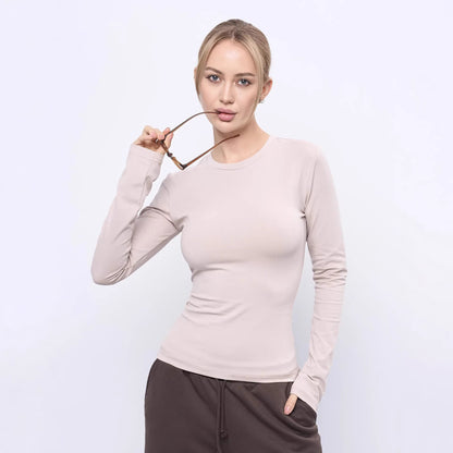 Damen Langarmshirt Figurbetont Weich Eveloria