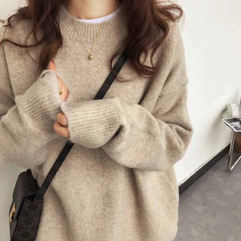 Damen Strickpullover Oversized Rippdetails Beige - Eveloria