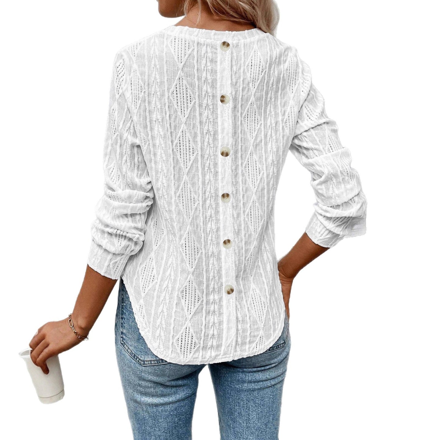 Damen Langarmshirt Dekoratives Strickmuster Eveloria