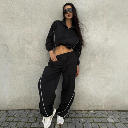 Damen Sportjacke Cropped Reißverschluss Elastisch Schwarz - Eveloria