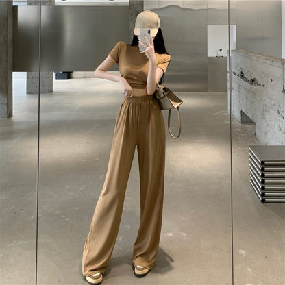 Damen Freizeit-Set Kurzes Oberteil Fließende Hose