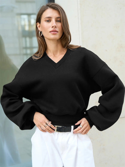 Damen Oversized-Sweater V-Ausschnitt Weite Ärmel Eveloria