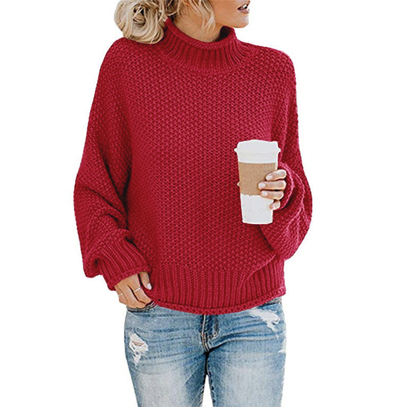 Damen Rollkragenpullover Grobgestrickt Lässiger Schnitt