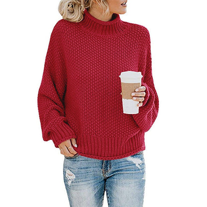 Damen Rollkragenpullover Grobgestrickt Lässiger Schnitt
