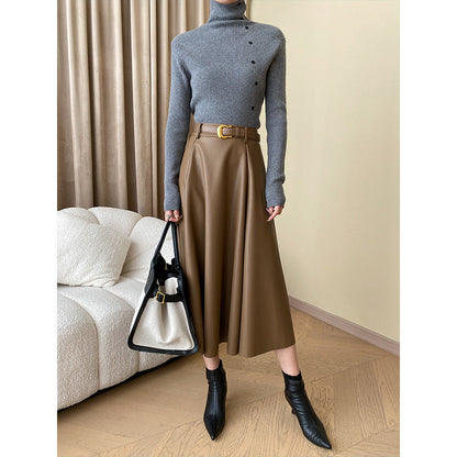 Damen Strickpullover Hochkragen Dekorative Knöpfe Eveloria