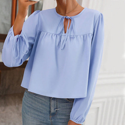 Damen Bluse Lässiger Schnitt Dekoratives Bindeband - Eveloria