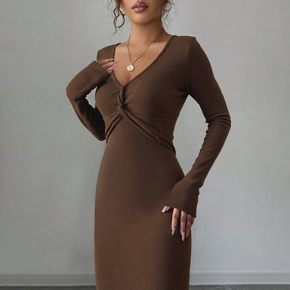 Damen Jersey Midikleid Figurbetont Länge Mit Ärmeln Eveloria