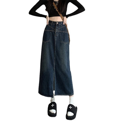 Damen Jeansrock Hochschlitz Eveloria