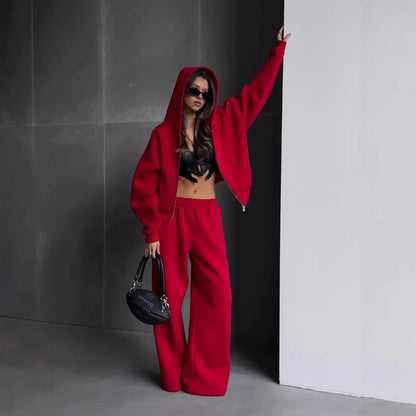 Damen Oversize-Jacke mit Reißverschluss und weiten Hosen