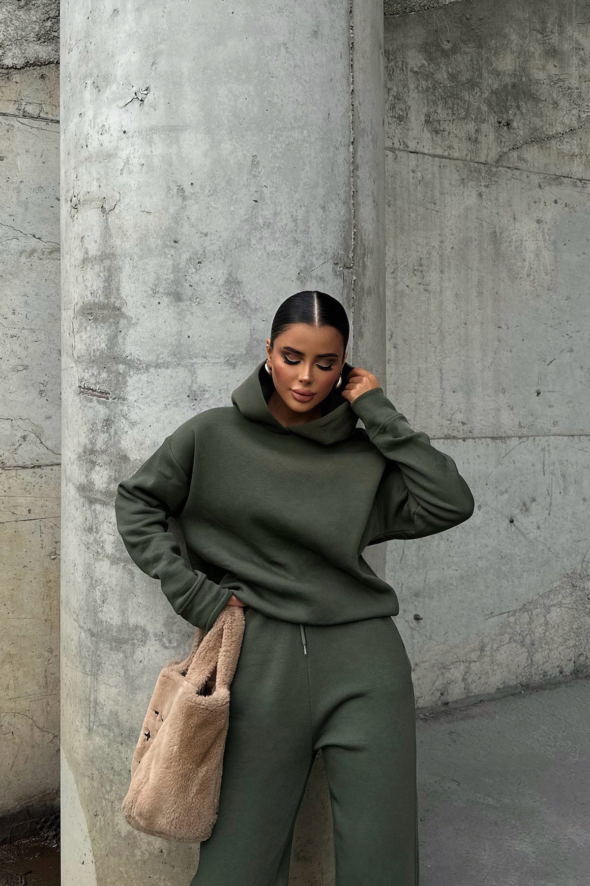 Damen Oversized Hoodie Jogginganzug Elastischer Bund