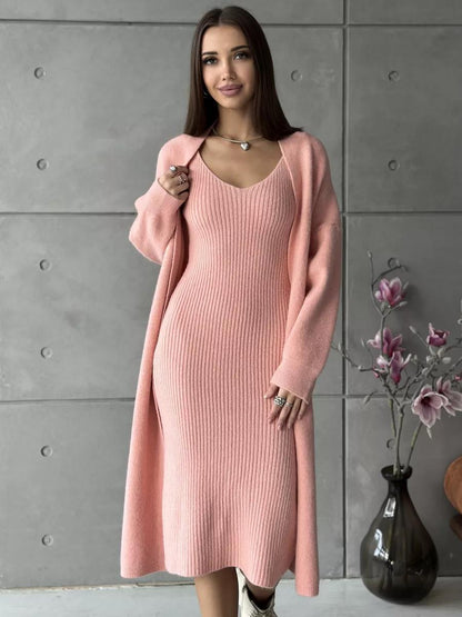 Damen Strickkleid V-Ausschnitt Länges Schnitt