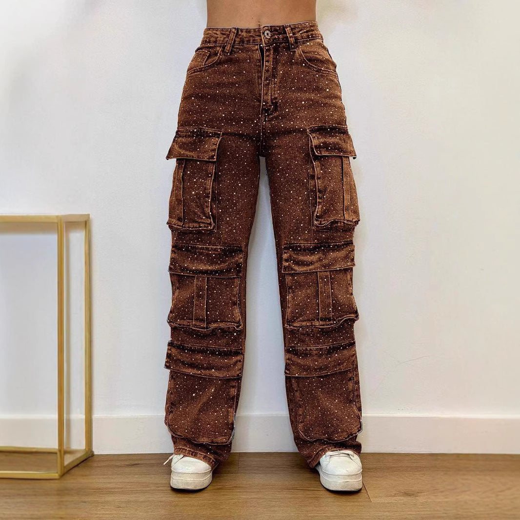 Damen Cargo-Hose Trendige Taschen Moderner Wasch-Effekt Eveloria