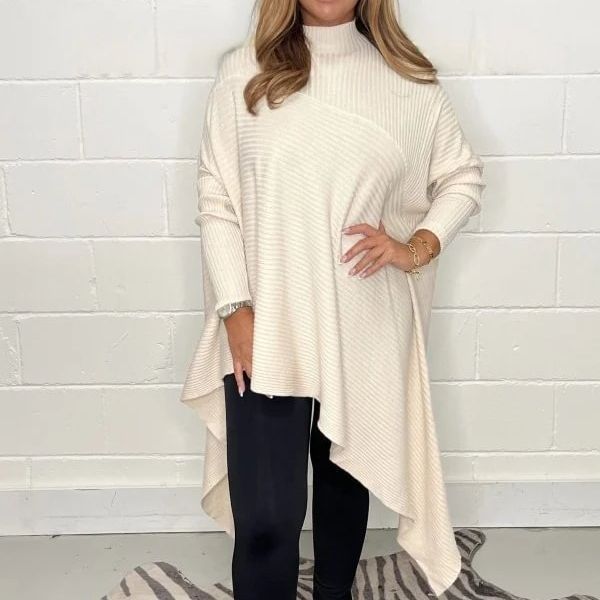 Damen Asymmetrisches Strickoberteil Hoher Kragen Moderner Schnitt