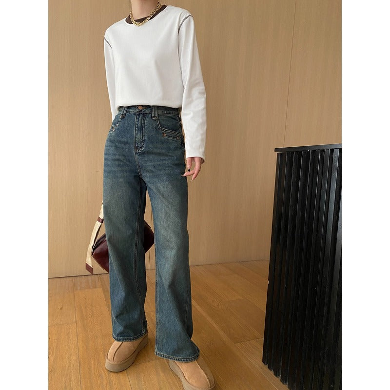 Damen Highwaist Jeans Weites Bein Lässiger Schnitt Eveloria