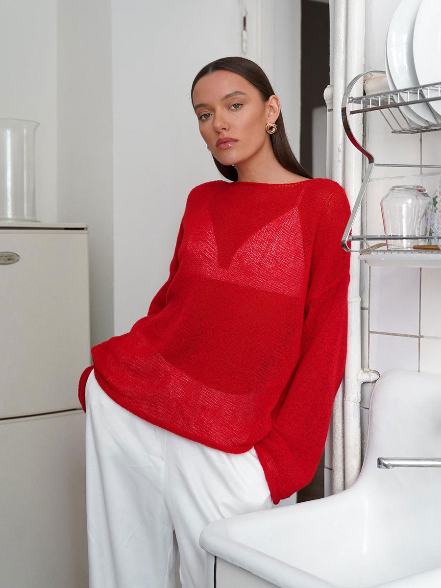 Damen Strickpullover Weites Design Luftiger Look Eveloria