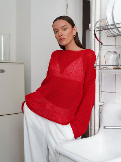 Damen Strickpullover Weites Design Luftiger Look Eveloria