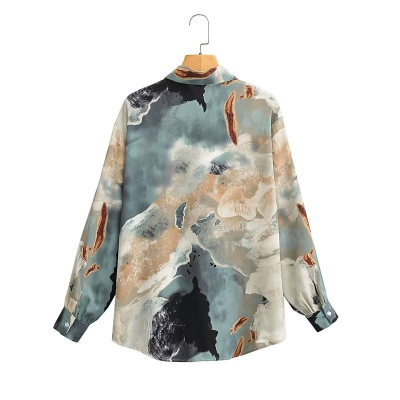 Damen Seidenbluse Langärmlig Moderner Farbverlauf Eveloria