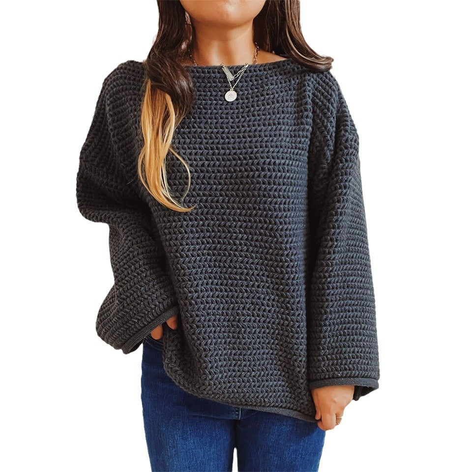 Damen Strickpullover Locker Weitem Schnitt Modernes Maschenbild