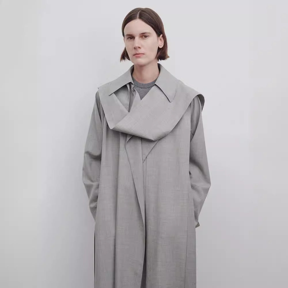Damen Oversize Trenchcoat Lang Eveloria Breiter Kragen